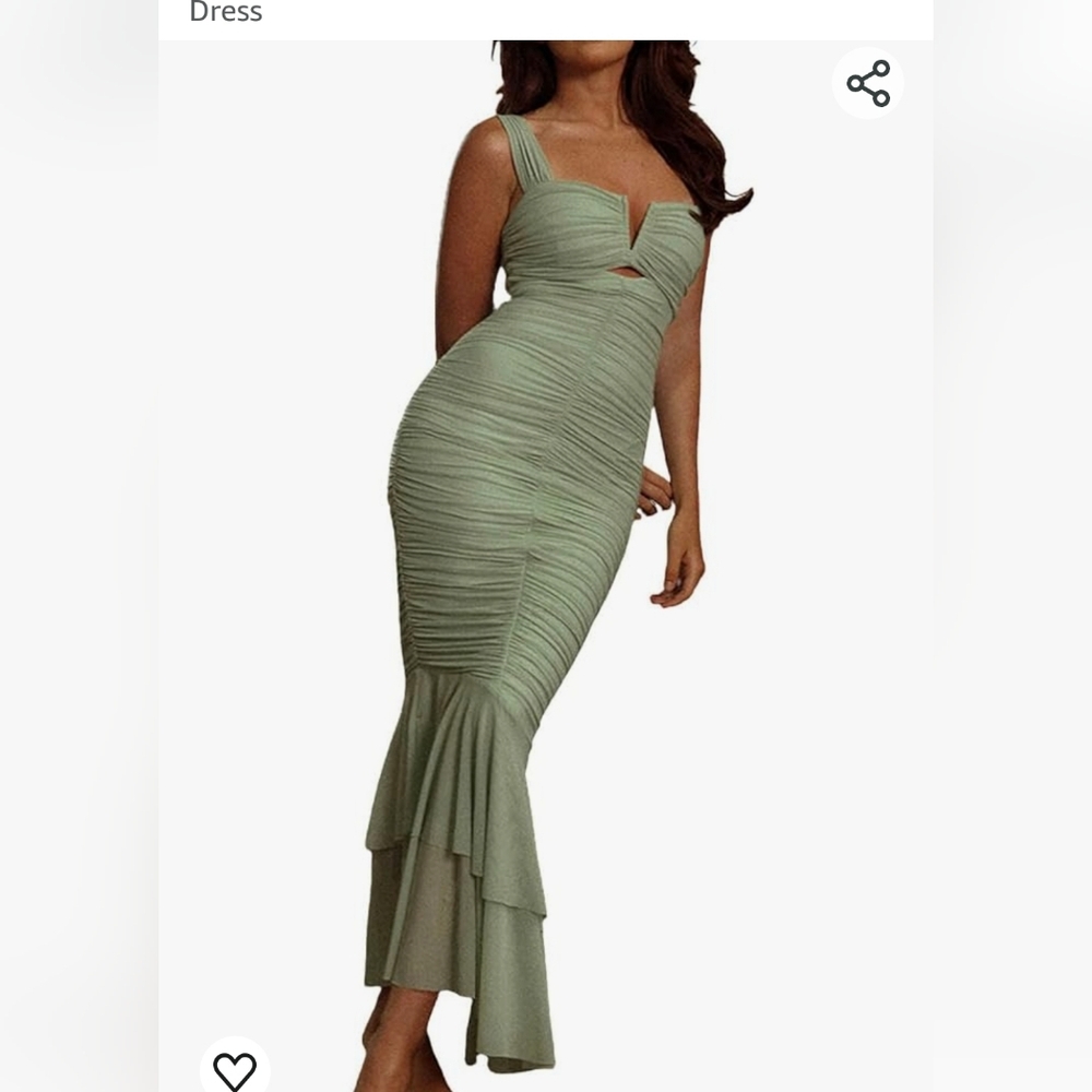 Medium Sage Ruched Mermaid FishTail maxi wedding guest Dress